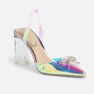 Call It Spring Iridescent Heels with Clear Block Heel 6.5 New